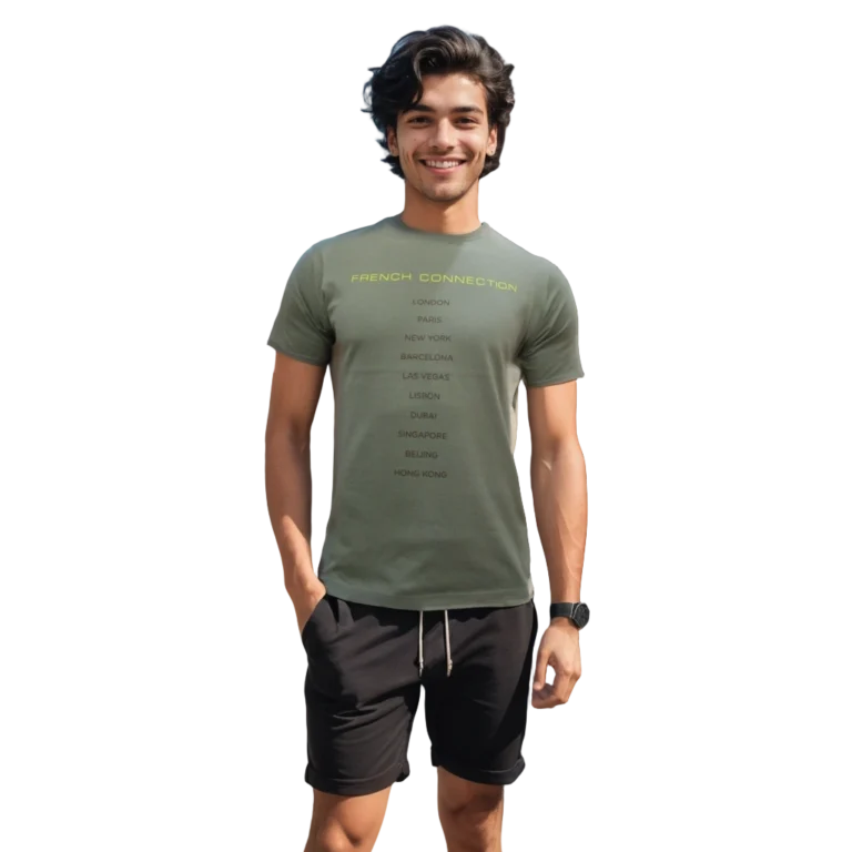 Crew Neck T-Shirts Manufacturing in India: Fabric, Fit, and Production Guide 5 a man standing in shorts and a green shirt