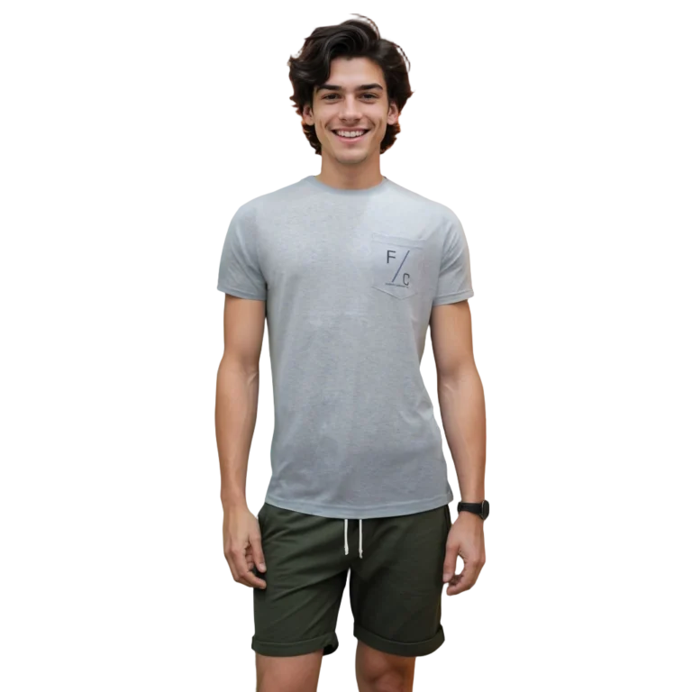 Crew Neck T-Shirts Manufacturing in India: Fabric, Fit, and Production Guide 4 a man in a grey shirt