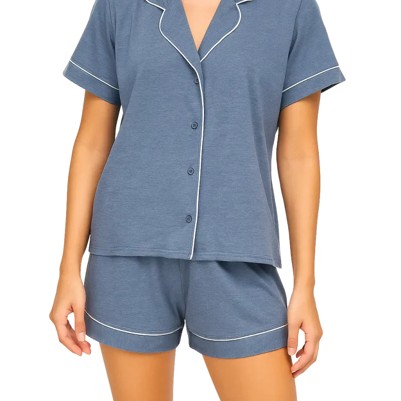 a woman wearing a blue pajamas